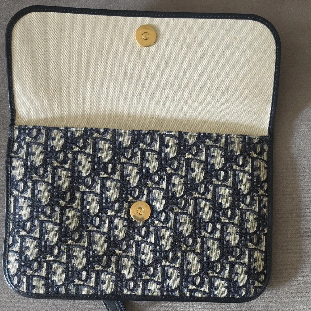 AUTHENTIC CHRISTIAN DIOR Oblique Flap Pouch Clutch Navy Blue - Picture 8 of 16